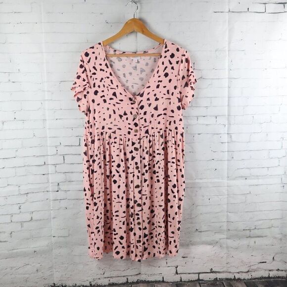 LULAROE PINK & BLACK ANIMAL PRINT SHORT SLEEVE BUTTON DOWN DRESS WITH POCKETS - Picture 1 of 8